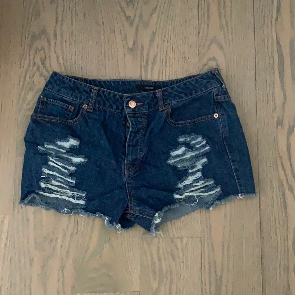 denim blue ripped shorts